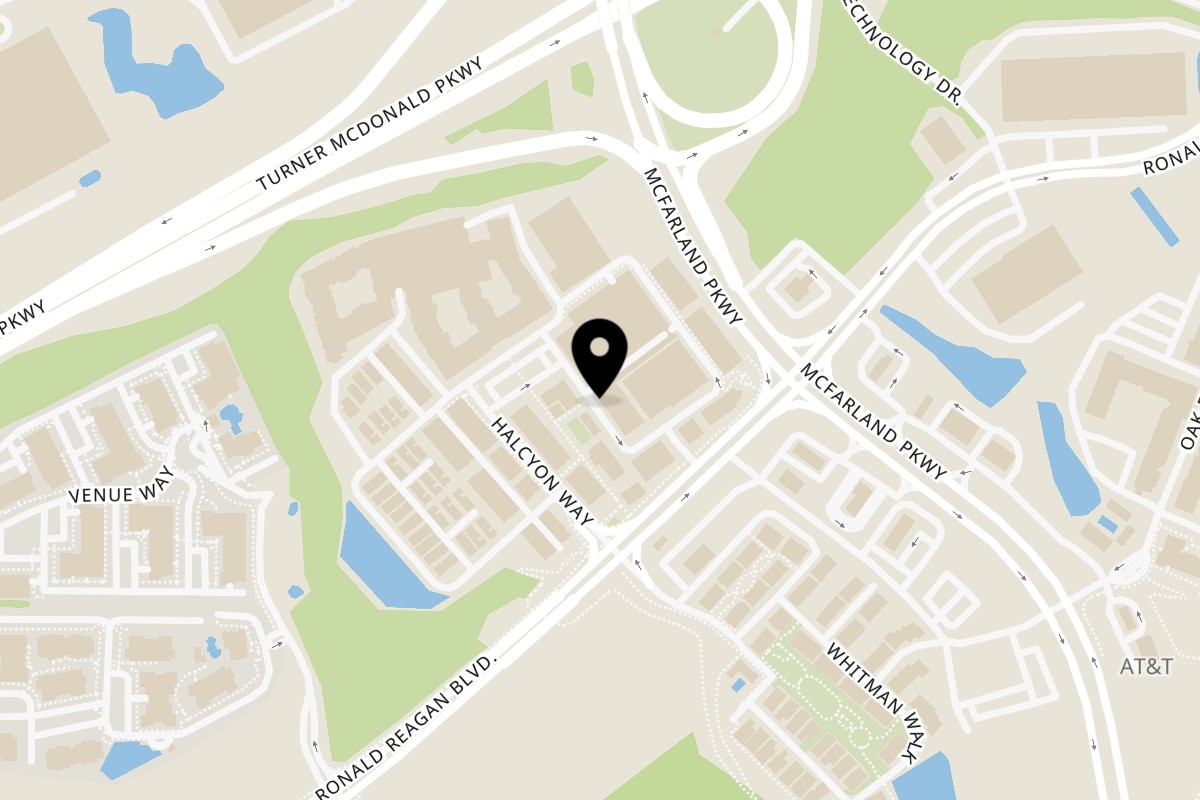 Map showing the location of Never Enough Thyme Halcyon on 6655 Town Square in Alpharetta